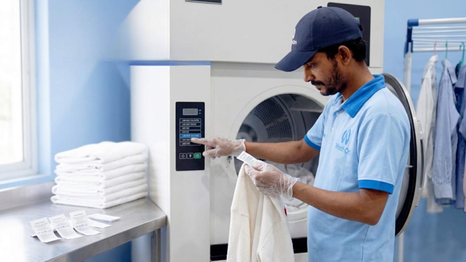Laundry care in Dubai, clothes in a tumble dryer showing shrinkage risk for cotton and natural fabrics Laundry care in Dubai, clothes in a tumble dryer showing shrinkage risk for cotton and natural fabrics