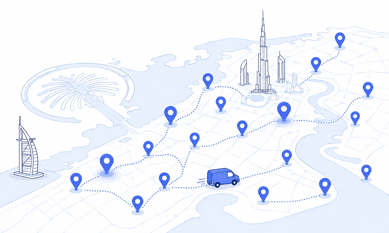 Map of WashOn laundry pickup and delivery coverage across Dubai neighbourhoods