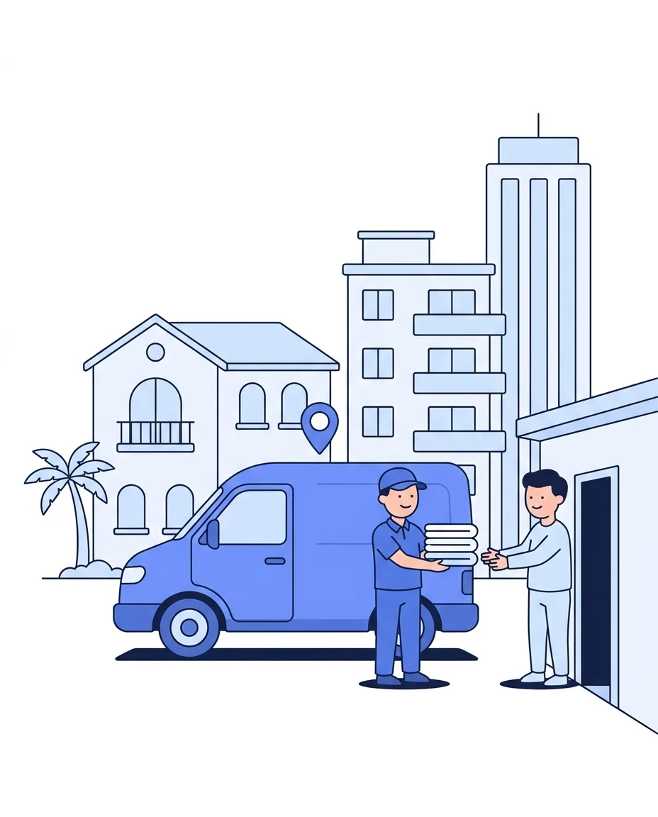 WashOn driver delivering folded laundry to a home in Dubai